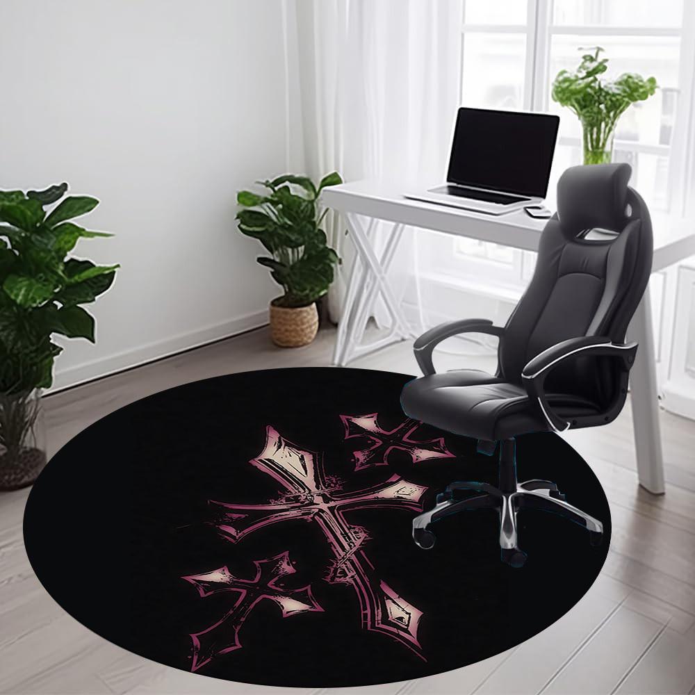 1pc Gothic Cross Office Round Area Rug, Indoor Mat Suitable ForOffice, Under Office Chairs Bedroom Living Room Home Decor T189