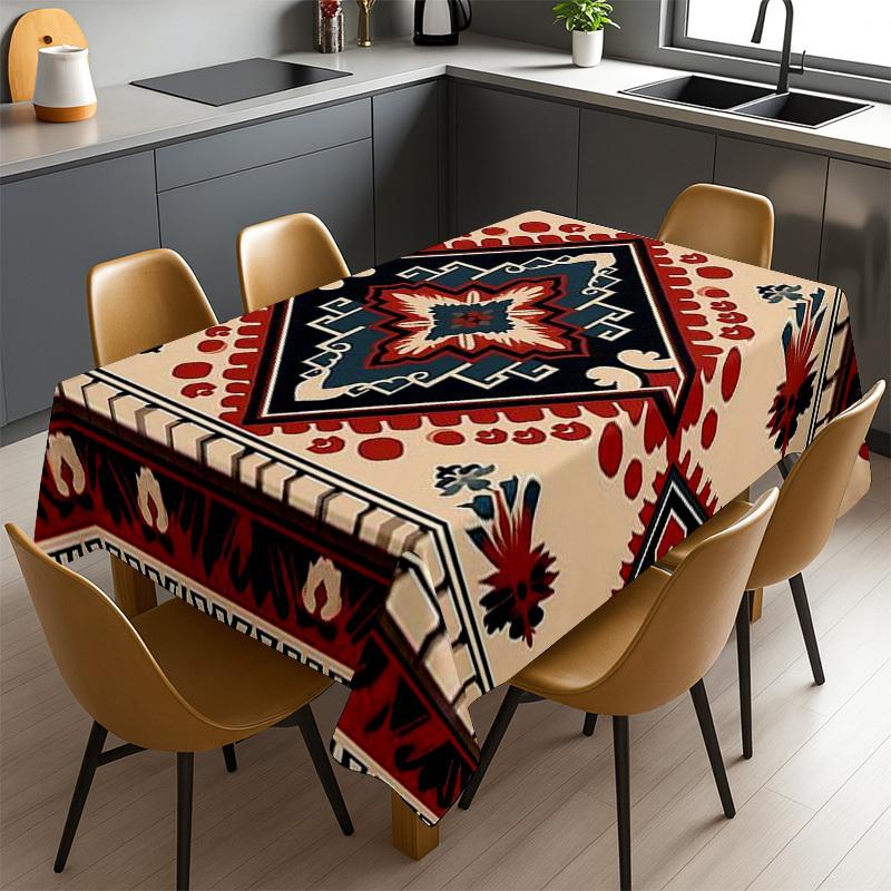 1pc Tablecloth Soft Fashionable Beautiful Ethnic Style Geometric Pattern Tablecloth, Machine Washable And Easy to Clean, Dining Table Coffee Table Stu