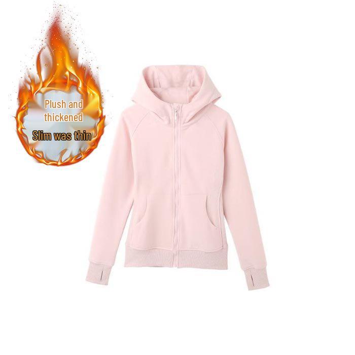 Chic Women s Slim Fit Autumn Hoodie Jacket - Casual Zip-Up Cardigan with Velvet Yoga Hood S