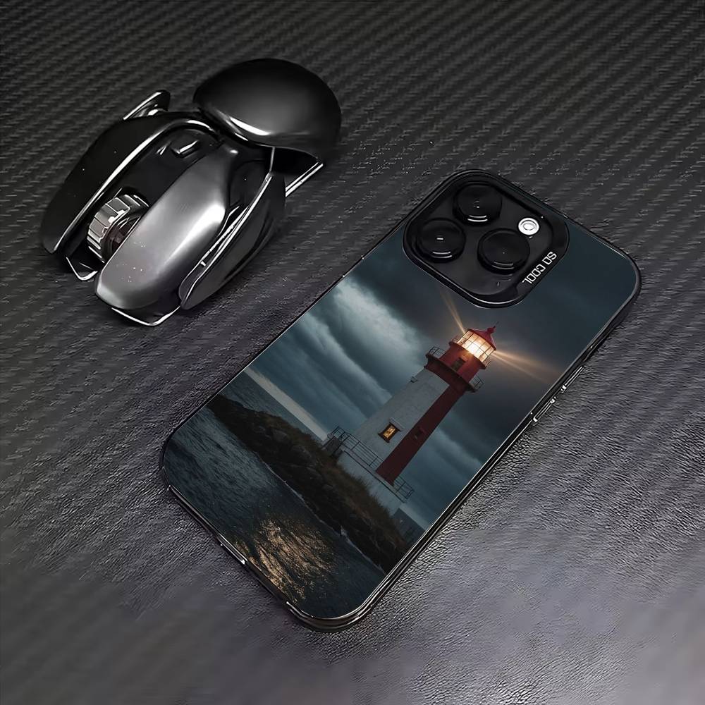 Lighthouse  Phone Case For iPhone17,16,15,14,13,12,11 Plus,Pro Max Colored Silver Plated Inside Cover