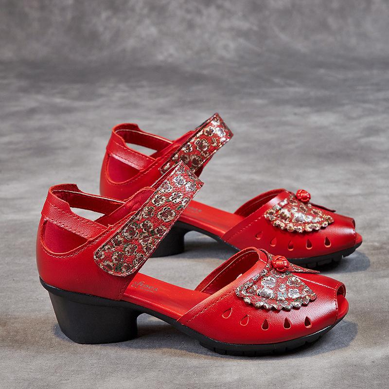Summer Sandals Women's Outer Wear First Layer Cowhide Mother Hole Shoes Women's Flat Bottom Hollow Leather Shoes Retro Women's Shoes