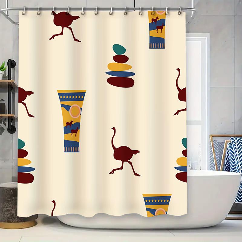 

Современный Мультяшный Узор Занавеска для Душа Водонепроницаемая Моющаяся Декор для Ванной Комнаты Разноцветные Птицы Стопка Камней Синий Желтый Дизайн Чашки 90x180cm
