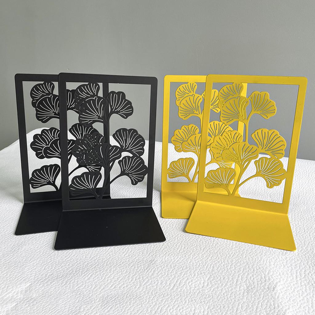 2Pcs Book Ends for Shelves Hollowed Leaf Metal Bookends Heavy Duty Book End Decorative Book Stoppers for Office School