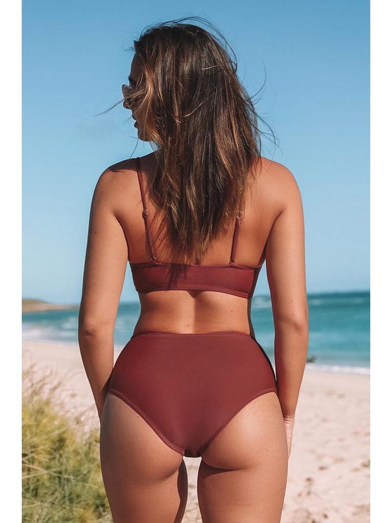 Solid Color Sexy Crossover Soft Cup Bikini - European and American Style Women's Swimwear