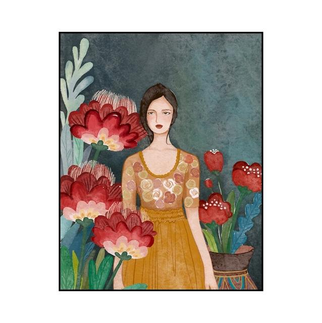 Boho Girl Wall Art Posters Tropical Leaves Abstract Canvas Painting and Prints Pictures for Living Room Home Decor No Frame