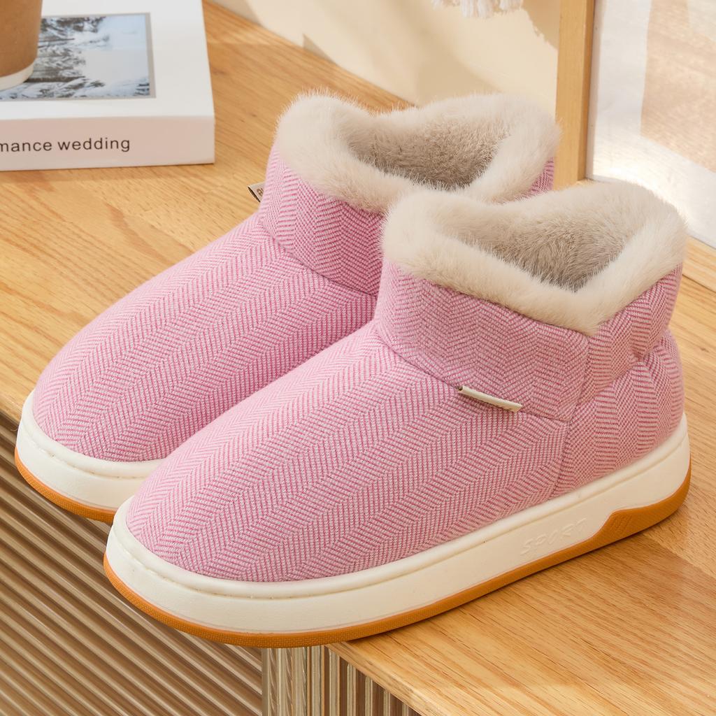 Winter Women Cotton Slippers Plush Warm Thick Bottom Slides Breathable Soft Non-slip Slippers Indoor Outdoor Men Casual Slippers