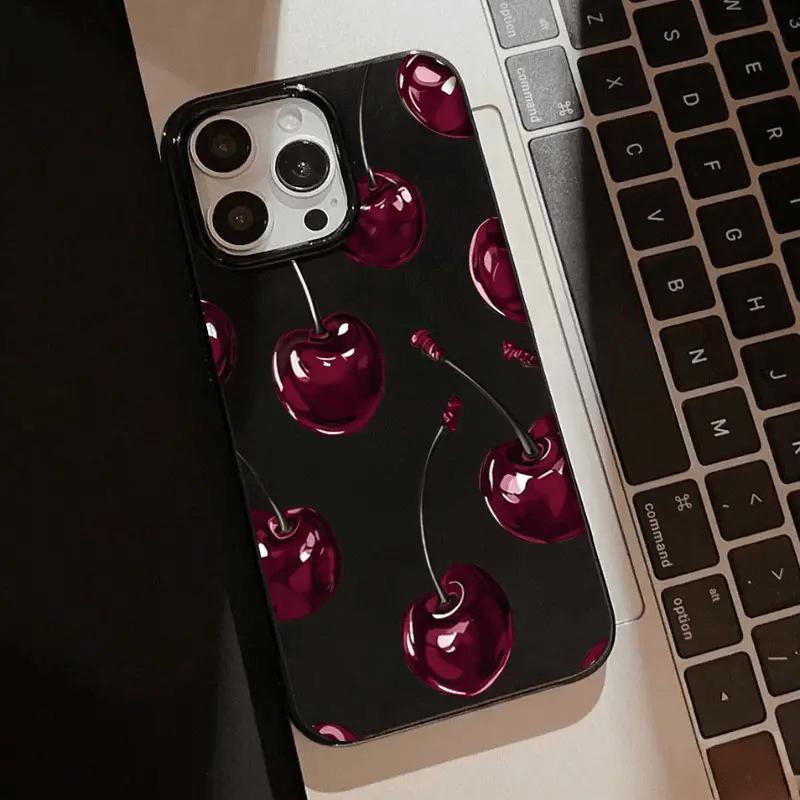Black cherry pattern design phone case suitable for iPhone 17 16 15 14 13 12 11 Pro/Max/Plus anti drop and shockproof back cover