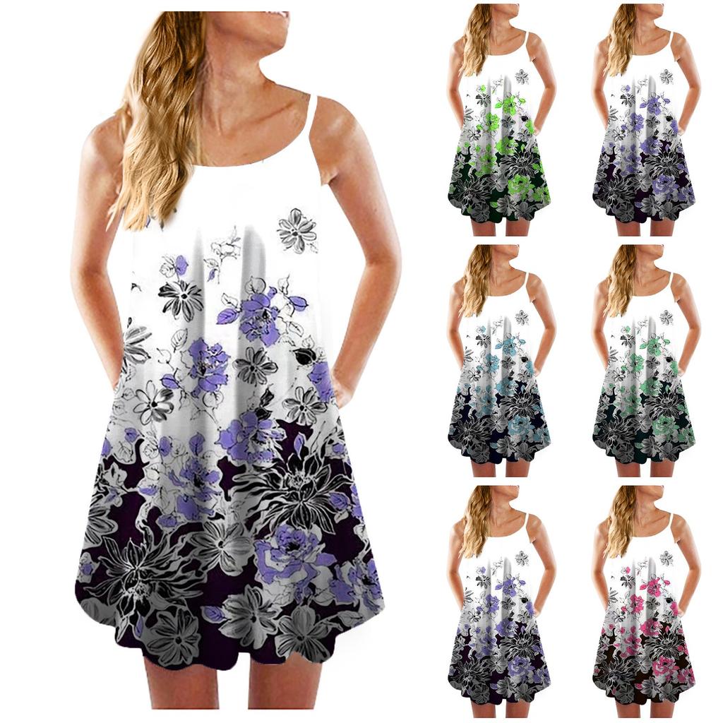 Women's Summer Casual Floral Print Short Sleeve Swing Dress