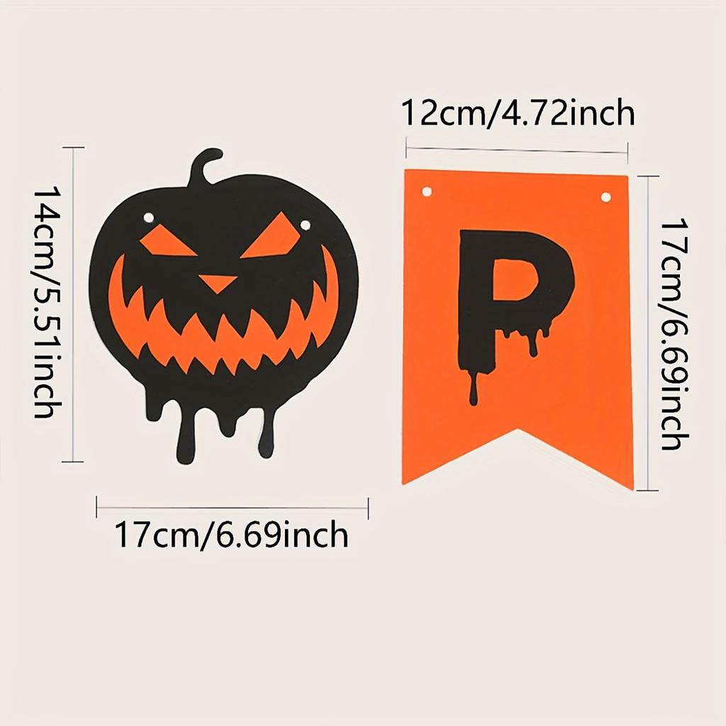 1/2pcs-Halloween flag hanging ornaments-decorated with ghost bat skeletons and scary pumpkins, festive decorations