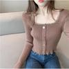 2024 Autumn French Square Neck Knit Base Layer Top for Women - Short, Stylish Sweater