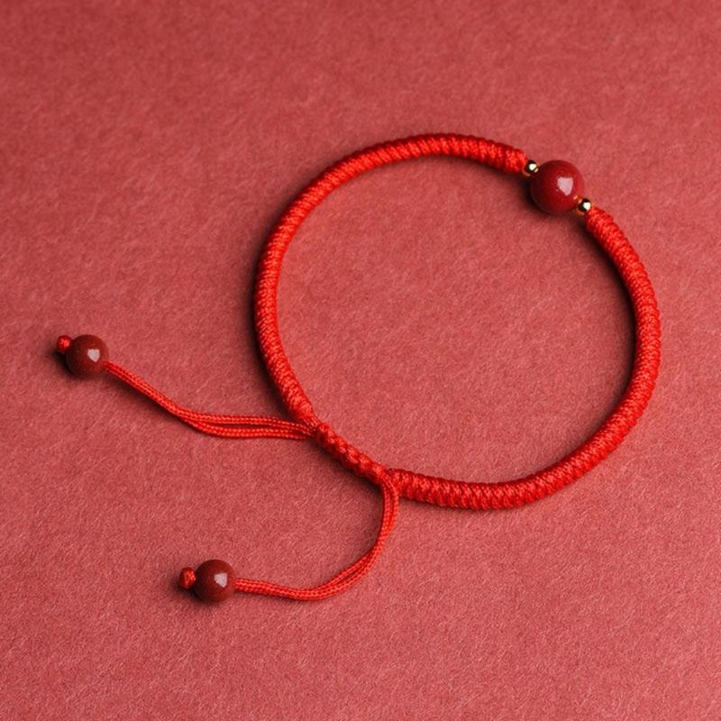 Chinese Red Woven Bracelet Handmade Round Bead Wrist Bangle Adjustable Red Rope Hand Link Chain for Luck and Fortune