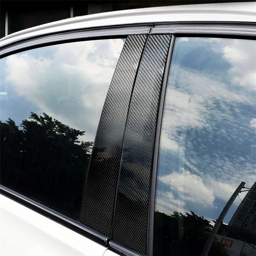 6X Black Carbon Fiber Window Pillar Strip Trim Decal For BMW 3 Series E90 05-12