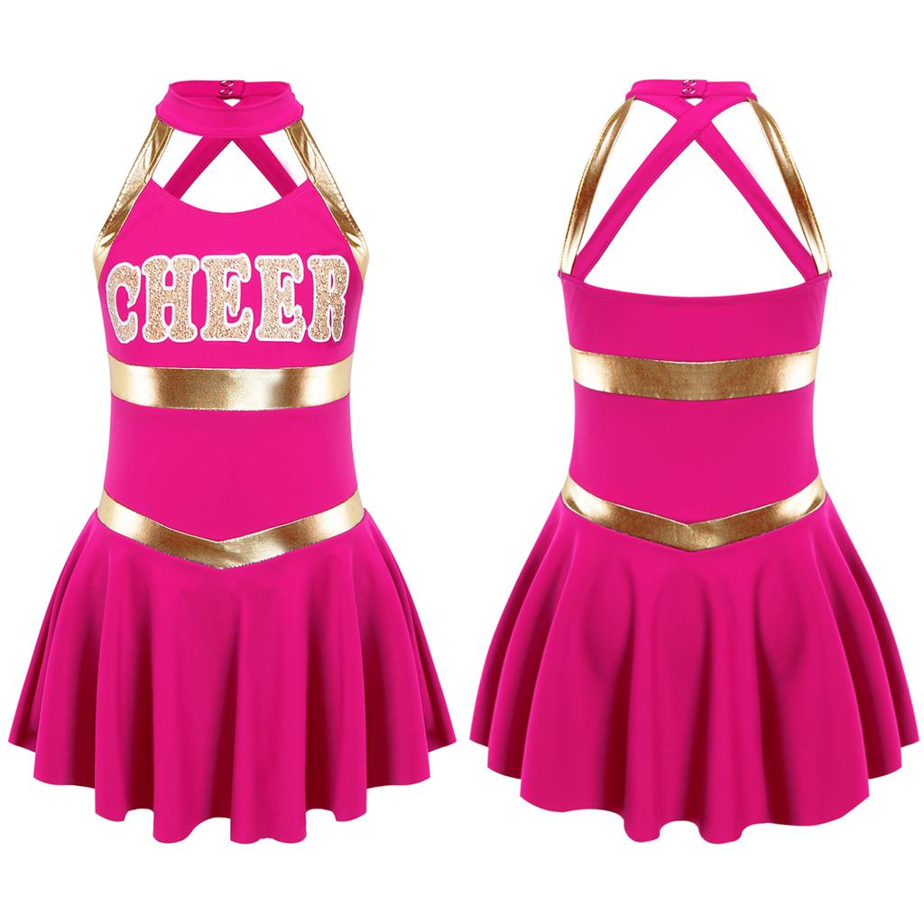 Mädchen Karneval Party Halloween Cosplay Cheerleading Uniform Outfit Ärmelloses Kleid mit überkreuztem Rücken