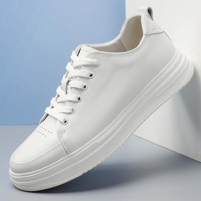 Fashion Spring White Lace Up Casual Shoes Genuine Leather Men High Quality Non-Slip Skate Shoe Male Comfortable All-match Youth Sneakers