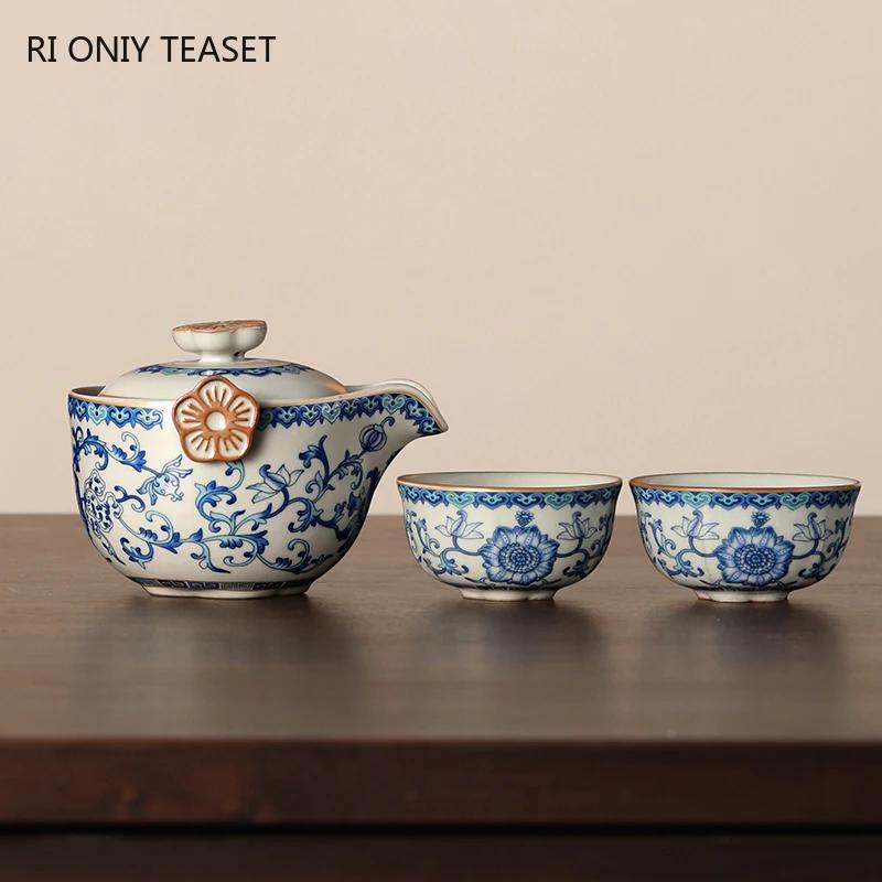 

Китайский керамический чайник для заваривания чая в печи Ru, чашка для чая ручной работы с цветами, красивая заварочная чаша, дорожный портативный чайник для дома