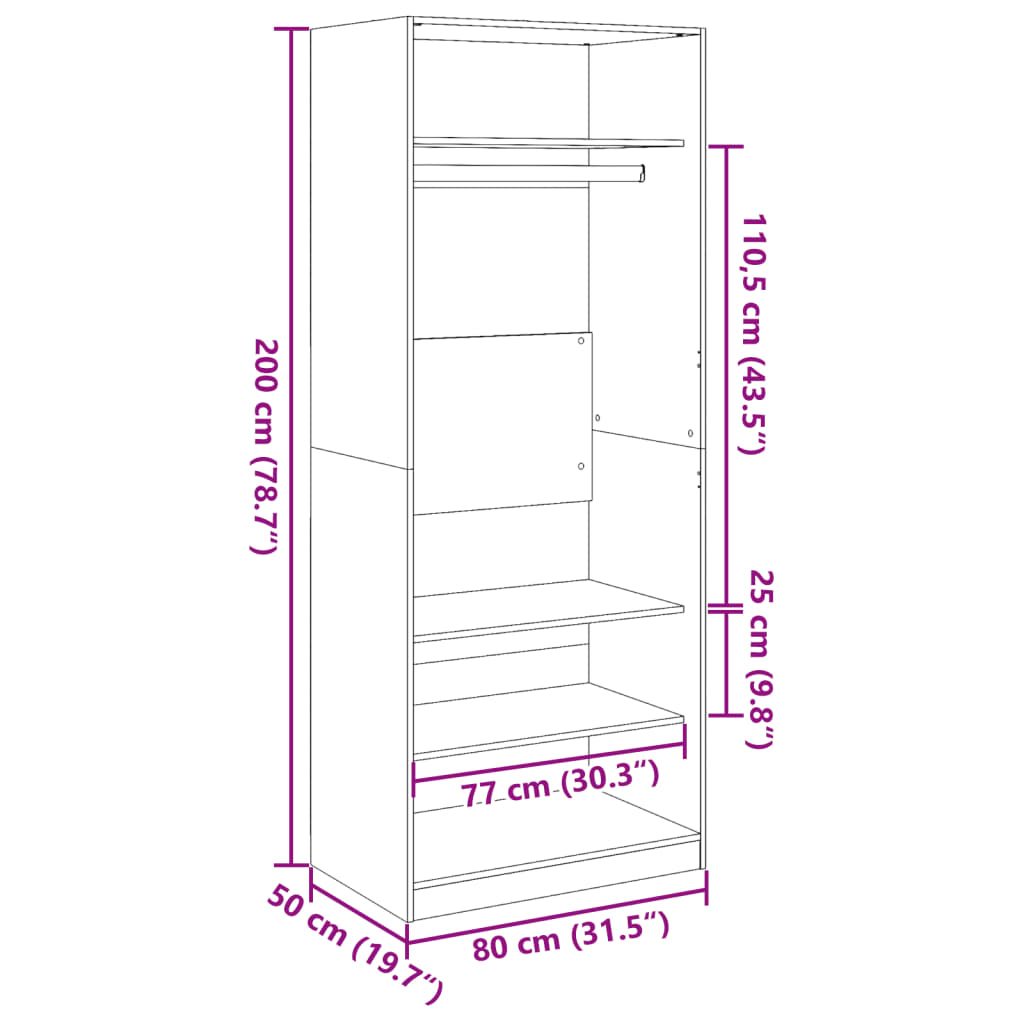 Wardrobe Sonoma Oak 80 x 50 x 200 cm Particleboard