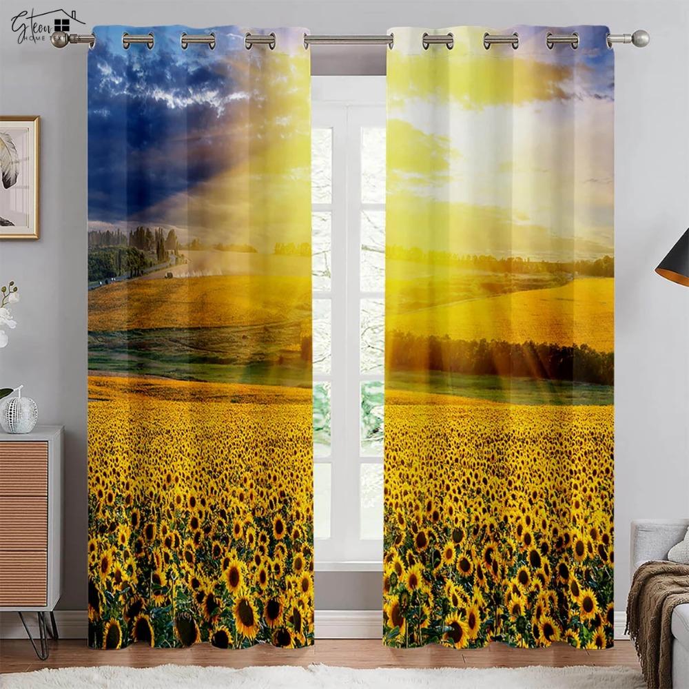 Flower Sunflower 3d Printing Curtain Light Blocking Heat Insulation Curtain Bed Room Living Room Study Light blocking Decoration Drapes