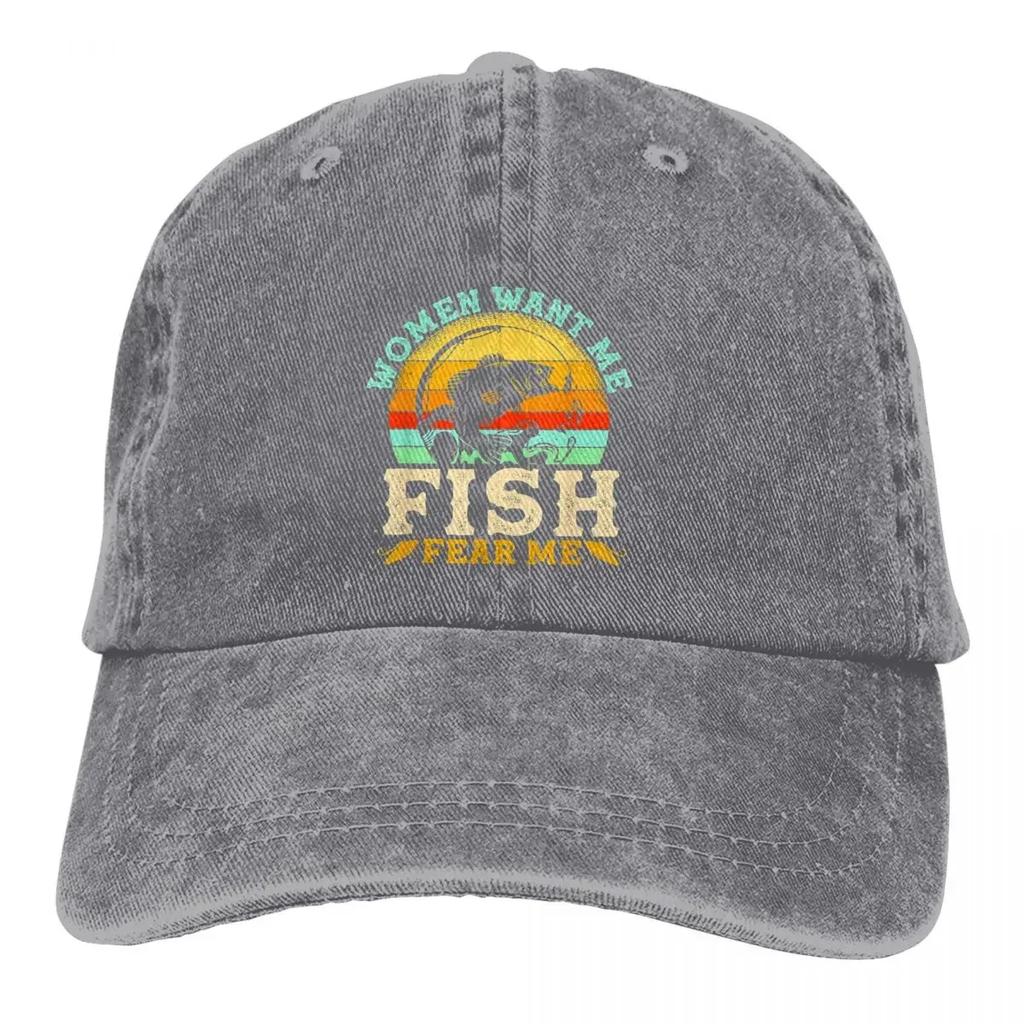 Fishing Multicolor Hat Peaked Men Women's Cowboy Cap Fish Want Me Women Fear Me Baseball Caps Personalized Visor Protect Hats