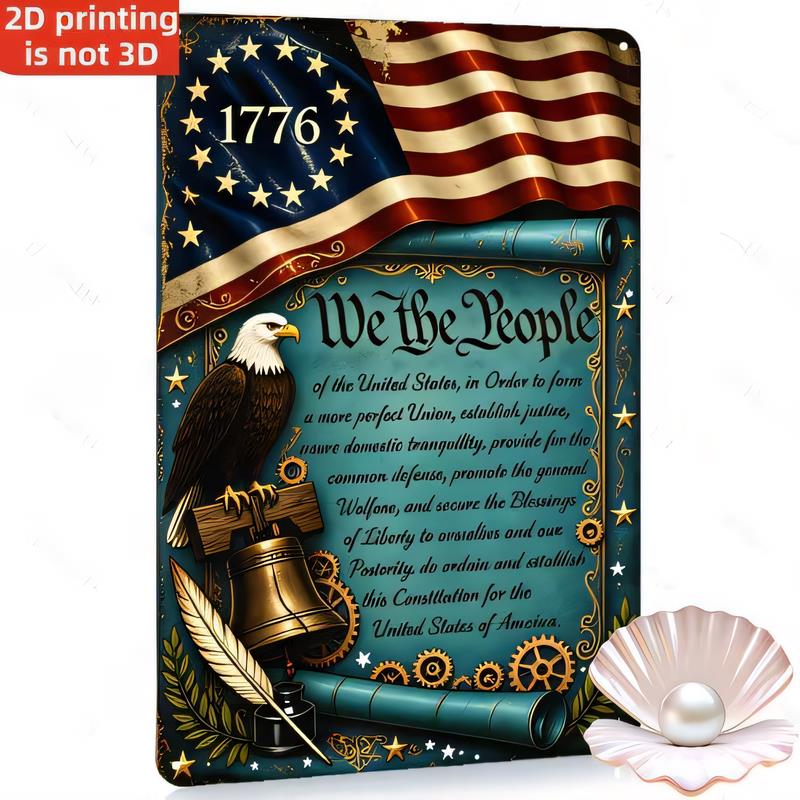 Tin Sign Vintage We The People  American Flag Eagle Statue Liberty Quote Metal Wall Art Plaque Retro Rustic Decor for Home B