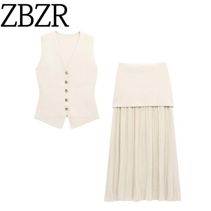 Zbzr Spring New Women clothes Button Knit vest Vest High Waist Skirt 4192003 4192016