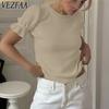 Blusas y camisas de manga corta con cuello redondo y estampado de Color sólido para mujer, informales, a la moda, verano y primavera