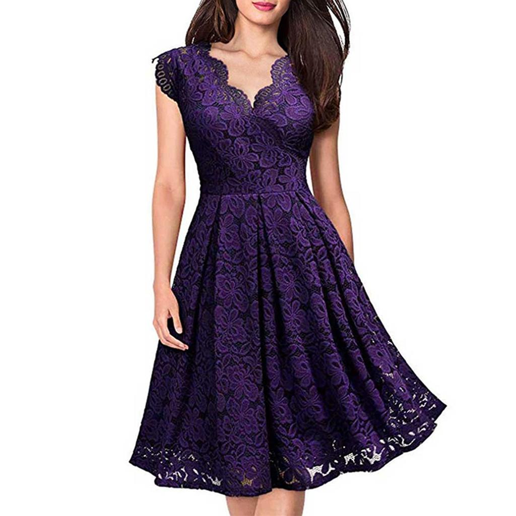 Women'S Lace Color Waistband Dress V-Neck Sleeveless Dress Casual Dress Cocktail Dress