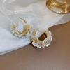 Latest Sweet Romantic Elegant White Flower Hoop Earrings | Stylish Shell Resin Delicate Pearl Flower Zircon Earrings | Trendy Versatile Jewellery