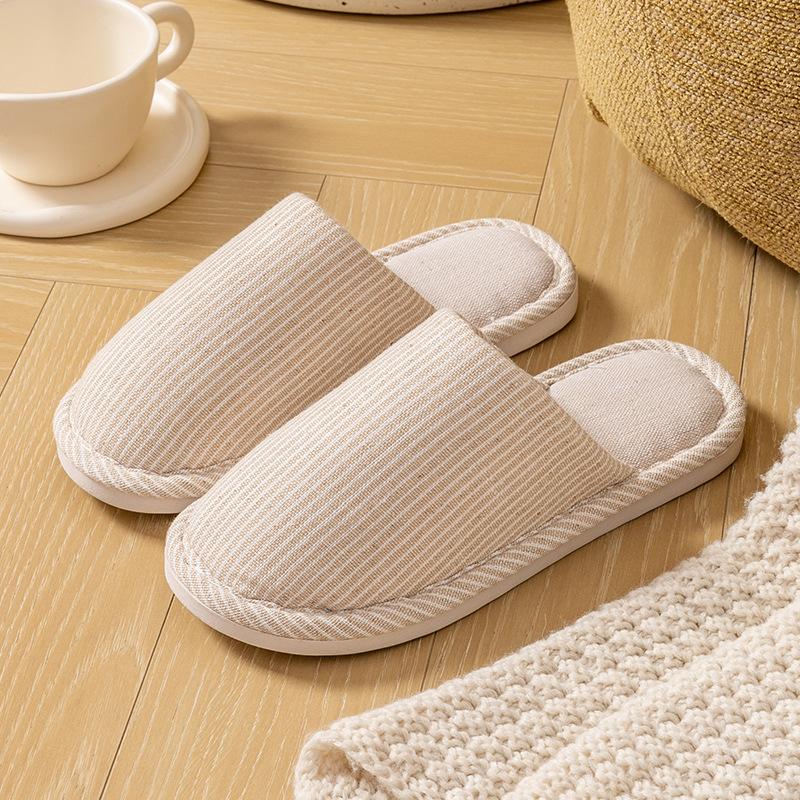 Japanese-style Home Cotton Slippers Women's Indoor Autumn and Winter Couples Home Non-slip Floor Soft-soled Slippers Men's Winter