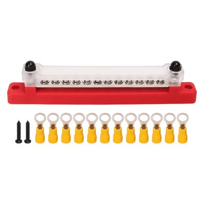 12-Polige Stromverteilerblock Sammelschiene Set 2xM6 Bolzen 12xM4 Schraube Batterieklemmenkasten für Autos Wohnmobile Schiffe Yachten Rot