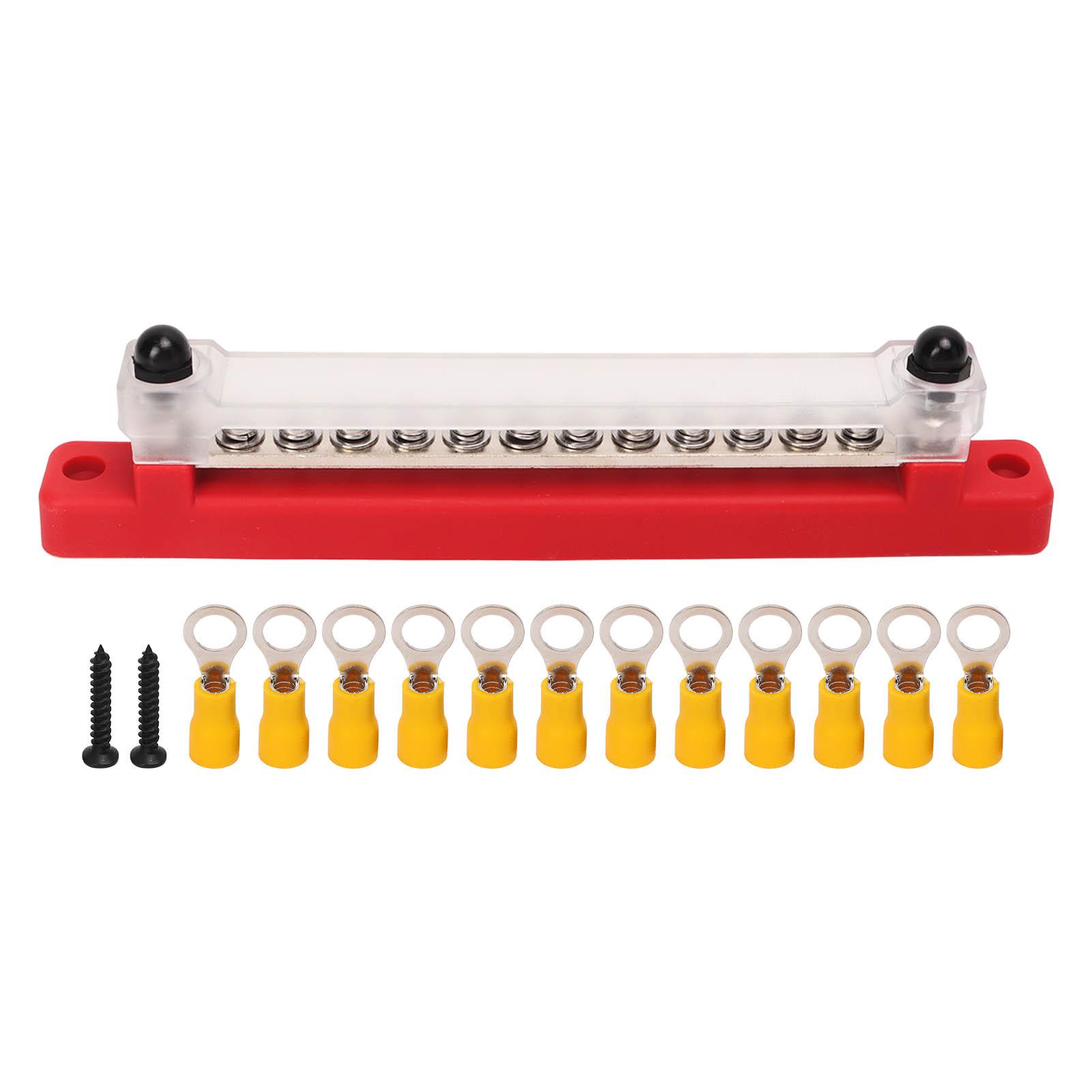 Kaisai Unisex Red 12 Post Power Distribution Block Bus Bar Set 2XM6 Post 12XM4 Screw Battery Terminal Box For Cars Rvs Ships Yachts
