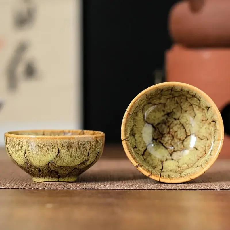 1pc Kiln Change China Ceramic Tea Cup Temmoku Glaze Porcelain Kung Fu Cups Set Pottery Jianzhan Drinkware Tableware Wholesale