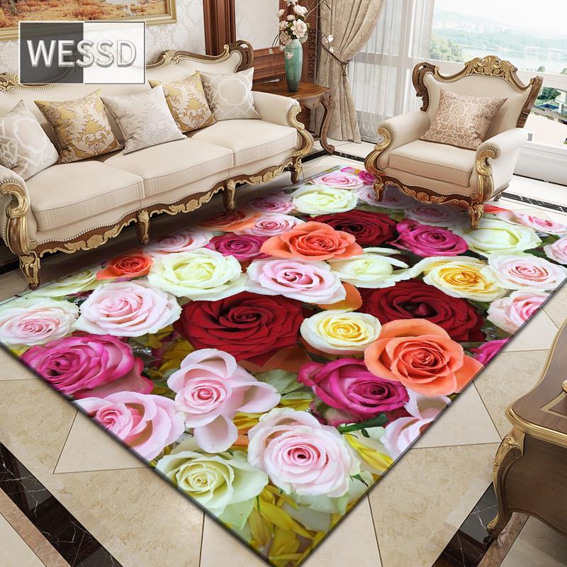 3D Rose Floral Rug for Large Living Room and Bedroom