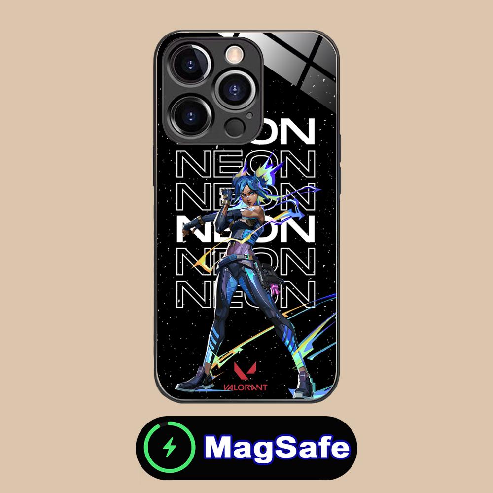 Valorant Neon Mobile Phone Case for iPhone 16 15 14 13 12 11 Pro Max Plus Mini MagSafe Glass Colour Protective Luxury Smartphone