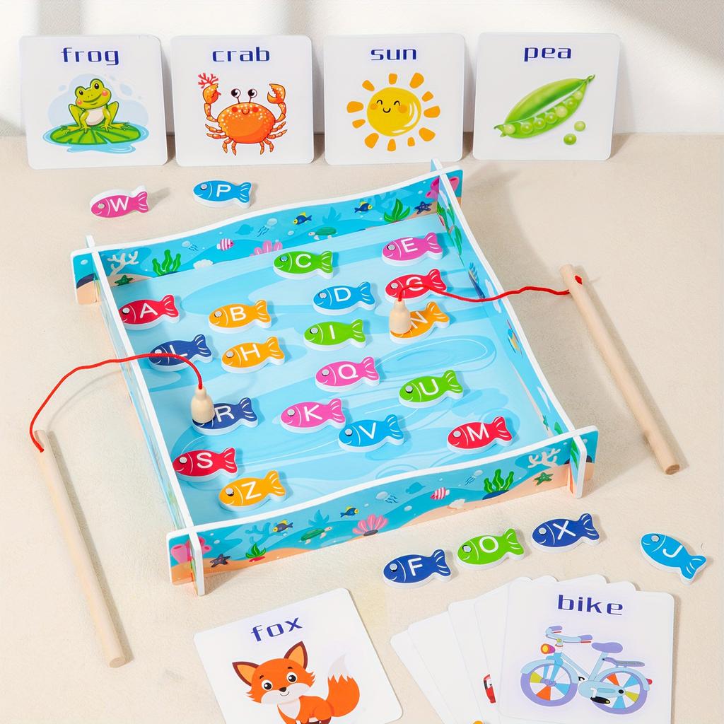 Drewniana Gra Magnetyczna w Łowienie Rybek Prezent Dla Maluchów Dzieci Zabawka Edukacyjna z Literą