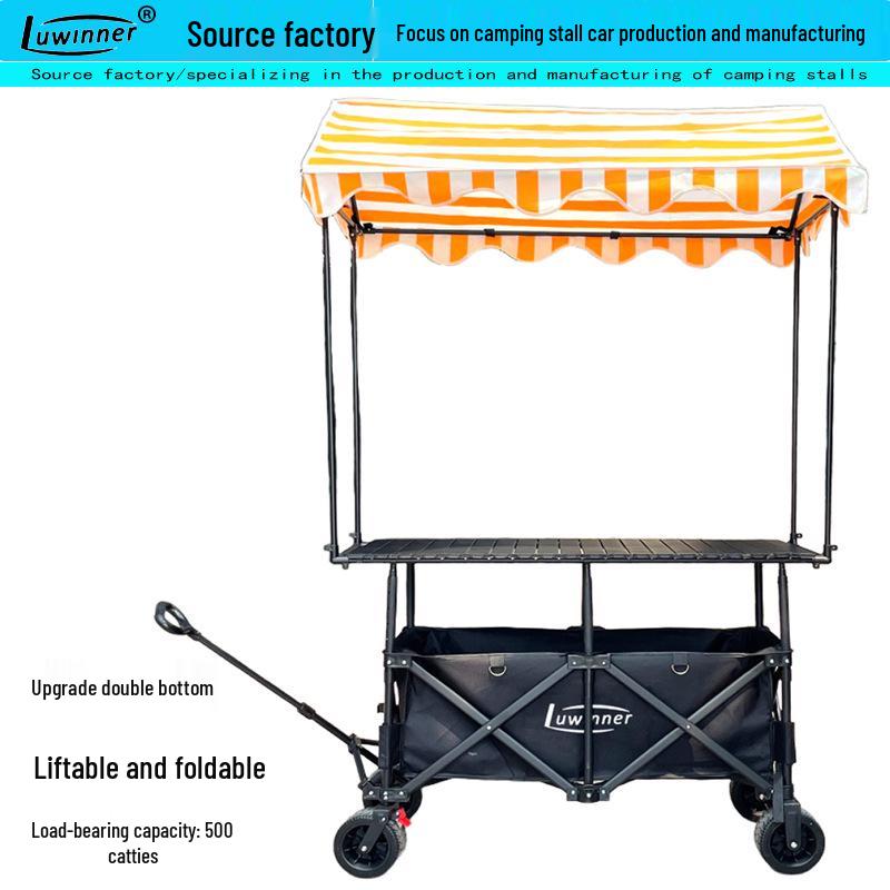 Portable Night Market Mobile Stall with Foldable Table and Four Wheels