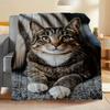 Cozy tabby cat pattern flannel blanket suitable for sofa, bed, office, travel, camping, Christmas holiday gift decoration