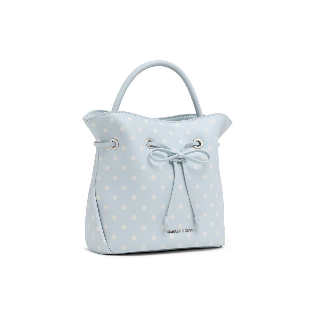 Charles & Keith Small CK 26 Summer Polka Dot Drawstring Crossbody Bag PU Bucket Bag Handbag Small Women bags Cream Sea-Salt-Blue CK2-10160260-A