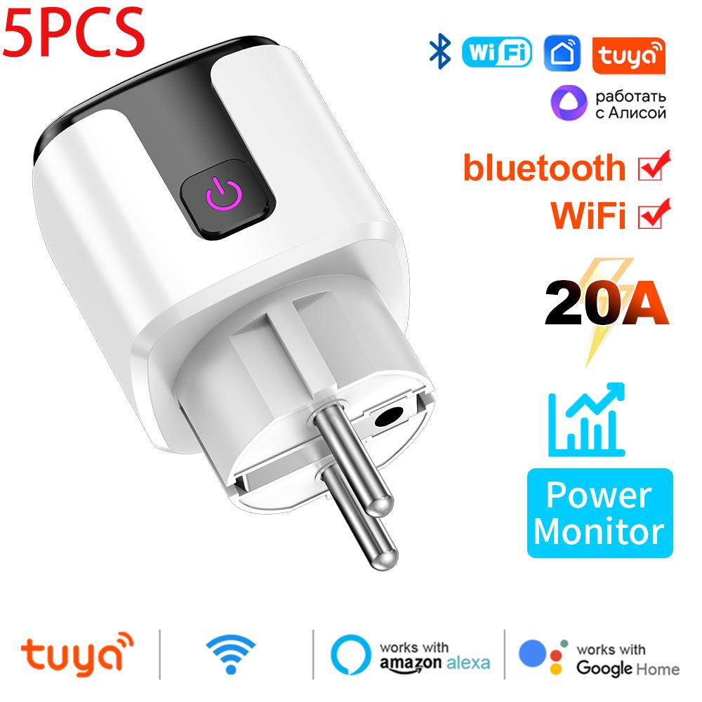 WiFi 20A Socket With Power Monitoring Tuya Smart EU Plug Timer Child Lock Outlet Google Home Alice SmartThings Alexa