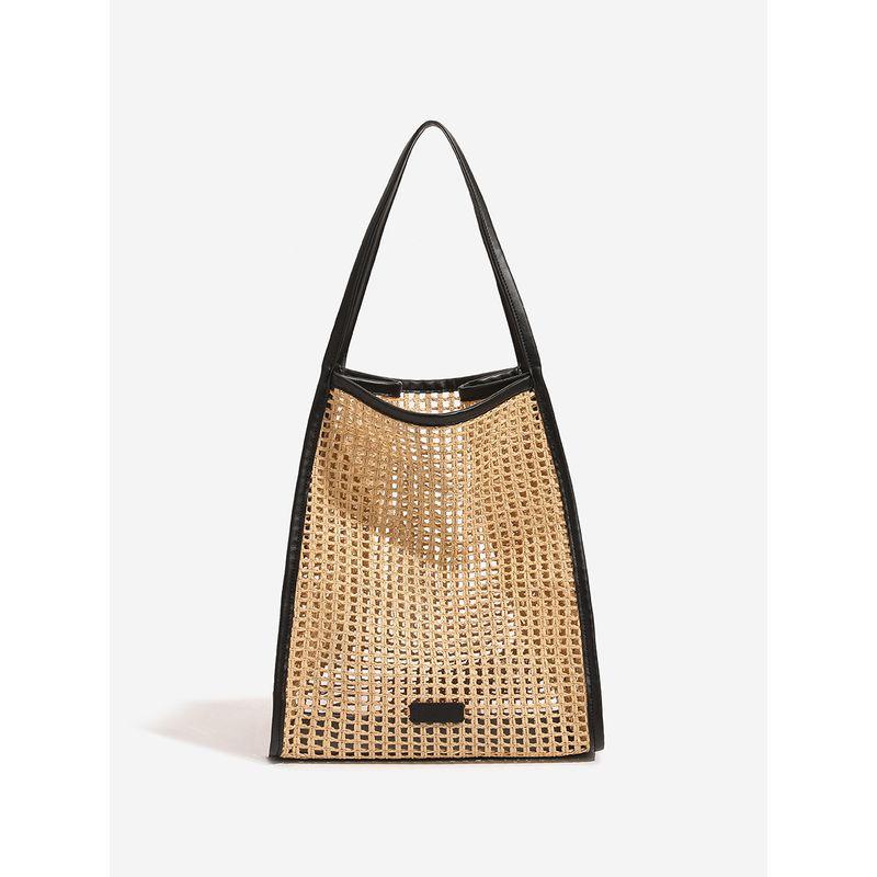 

Xuebeini Women s Woven Beach Holiday Tote Bag Casual Large Capacity Cut Out Seaside Bag Fashion Black | 32x18x34cm