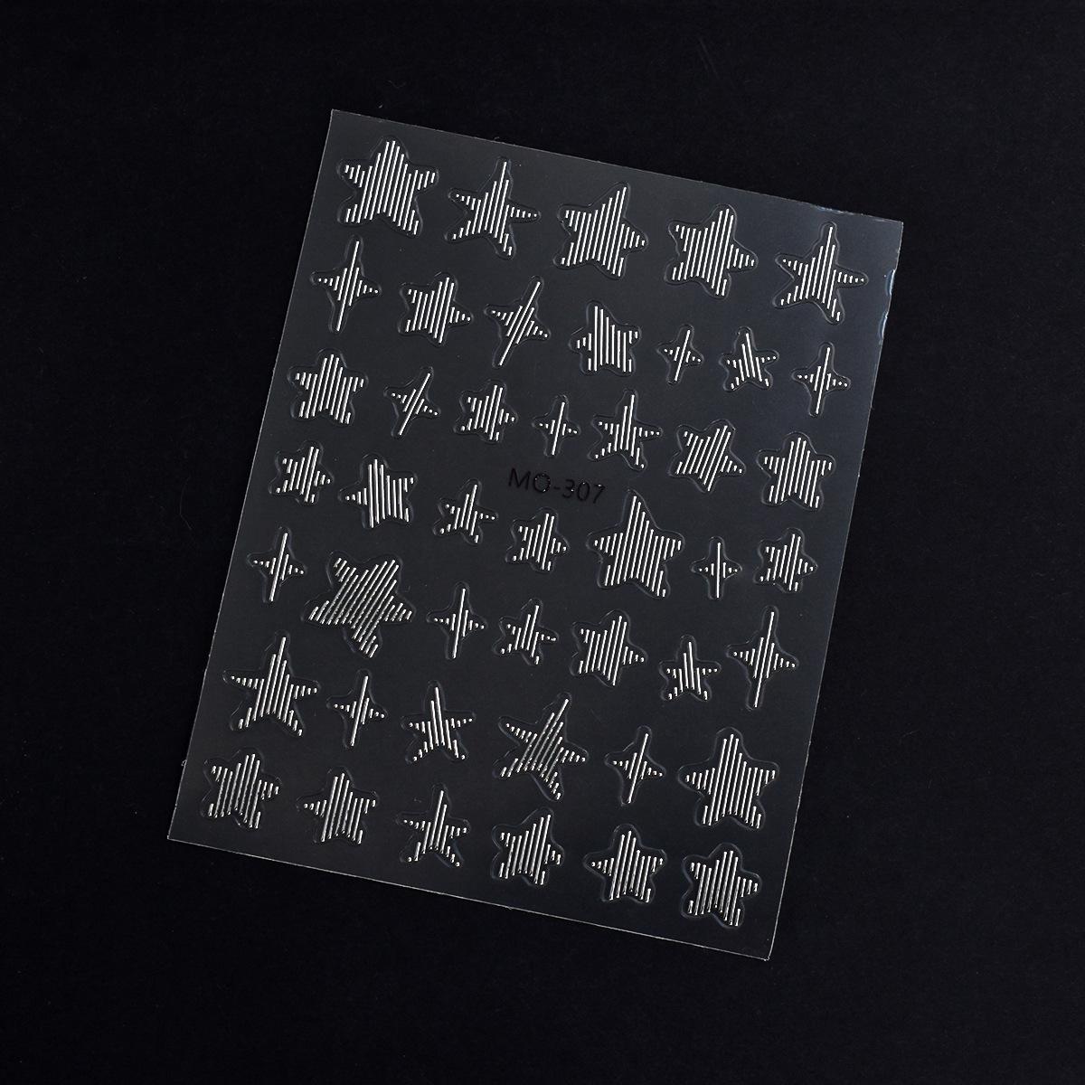 Reflective Silk Embossed Nail Stickers: Starburst, Heart, Butterfly & Long Strip Decals