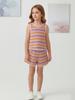 Conjunto de Dos Piezas de Punto para Niñas de 3 a 8 Años Atuendo Casual de Verano Top sin Mangas a Rayas de Colores Pantalones Cortos con Cintura Elástica Ropa para Niños