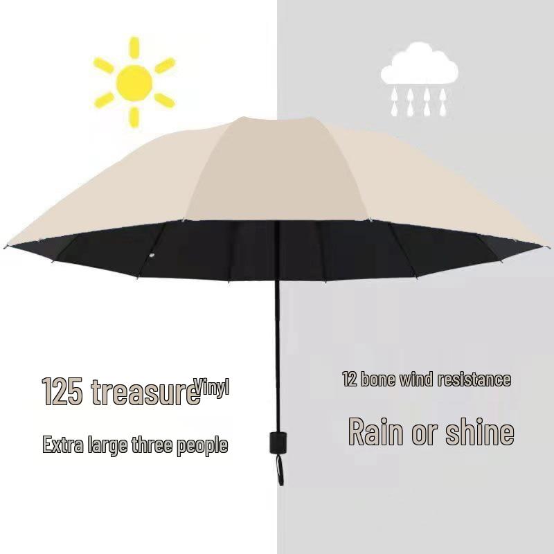 Dual-Use Extra Large Folding Umbrella - 12 Ribs for Sun and Rain Protection