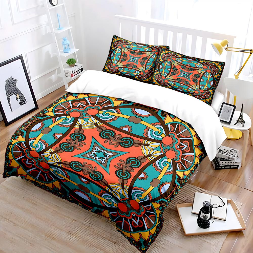 Exquisite Mandala Symmetrical Pattern Duvet Cover Set Digital Print Colorful Polyester Bedding with Zipper Closur for kids gifts