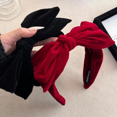 Red Black Velvet Wide Bow Headband For Girls Women Winter Hairband  Temperament  Year Hair Accessories