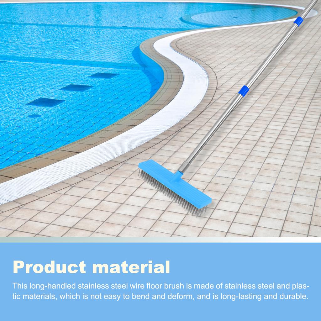 Bodenbürste mit langem Stiel, Edelstahl-Drahtbürste für Terrassen, Haushaltsreinigungswerkzeuge, Besen mit steifen Borsten für Betonböden