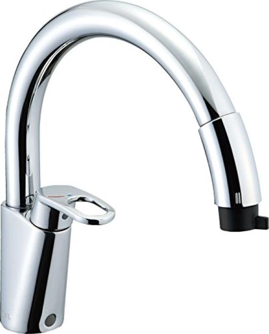 

LIXIL INAX Kitchen Mixer with Hand Gooseneck 13mm Nominal 239mm Spout Faucet, Pull-Out Spout, Single-Lever Shower, (Eco Handle), Diameter, Length,