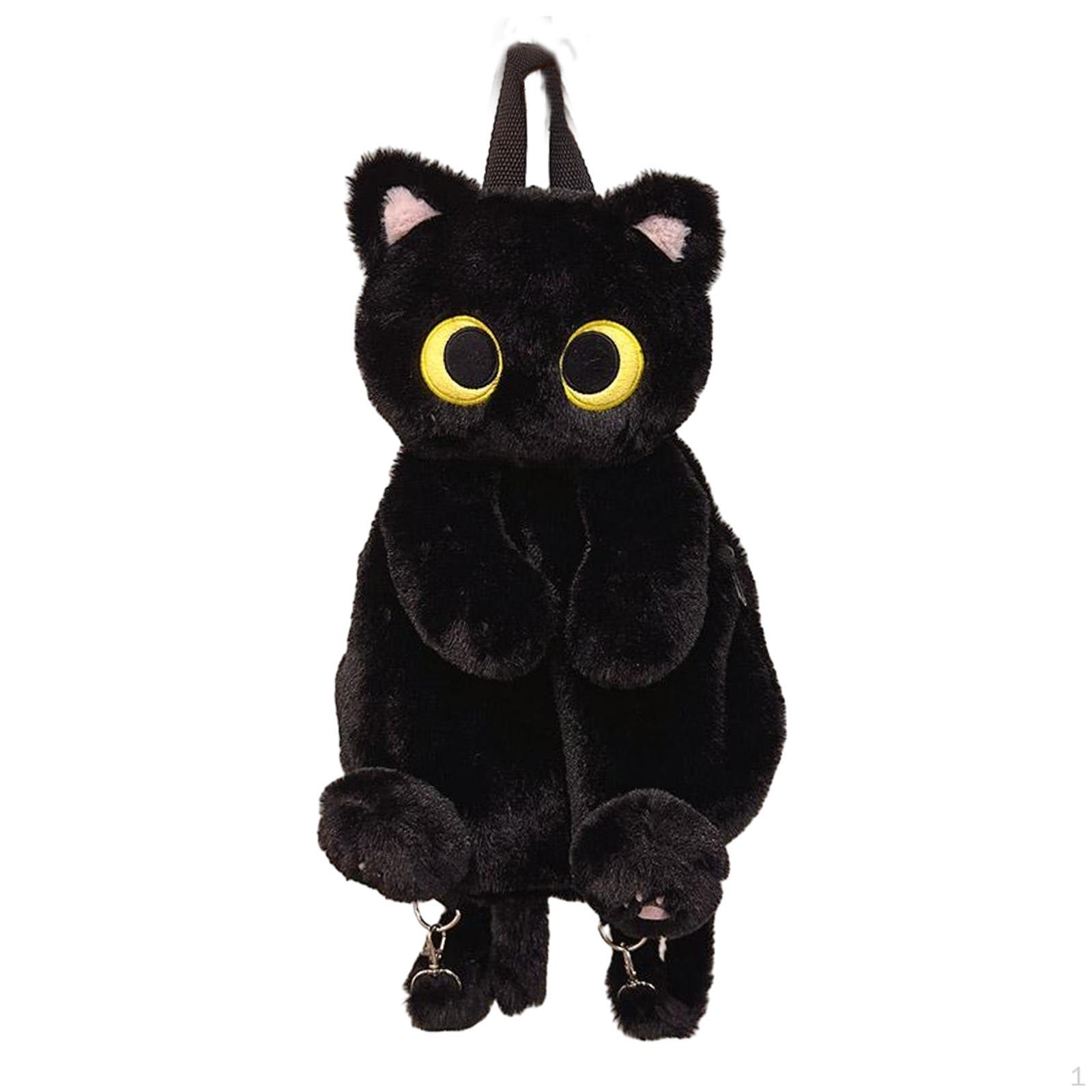 

Милый плюшевый рюкзак с изображением кошки, книжная сумка для путешествий с регулируемыми ремнями, мягкая школьная сумка чёрный