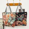 Butterfly Embroidery Women's Casual Tote Bag Canvas Large Capacity Shoulder Bag With Zipper Underarm Bag for Ladies and Girls