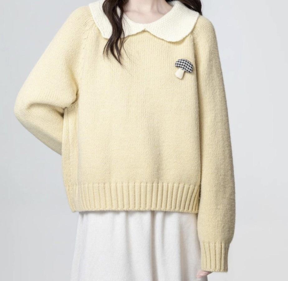 Winter Korean Style Slimming Casual Student Lazy Pullover Knitwear with Sweet Doll Collar