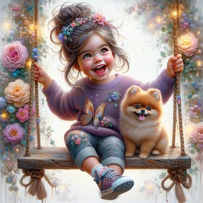 Diamentowy haft krzyżykowy Malowanie Dream Cartoon Girl and Dog 5D DIY Diamentowy haft Kwiat Mozaika Dekoracja Domu Prezent